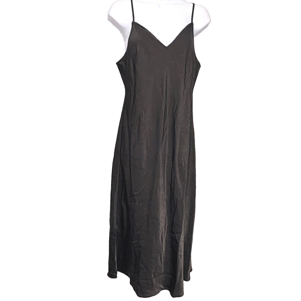 Black Satin Bias Cut Slip Dress Medium 90s Minimalist Indie Sleaze Dark Romantic - Picture 2 of 13